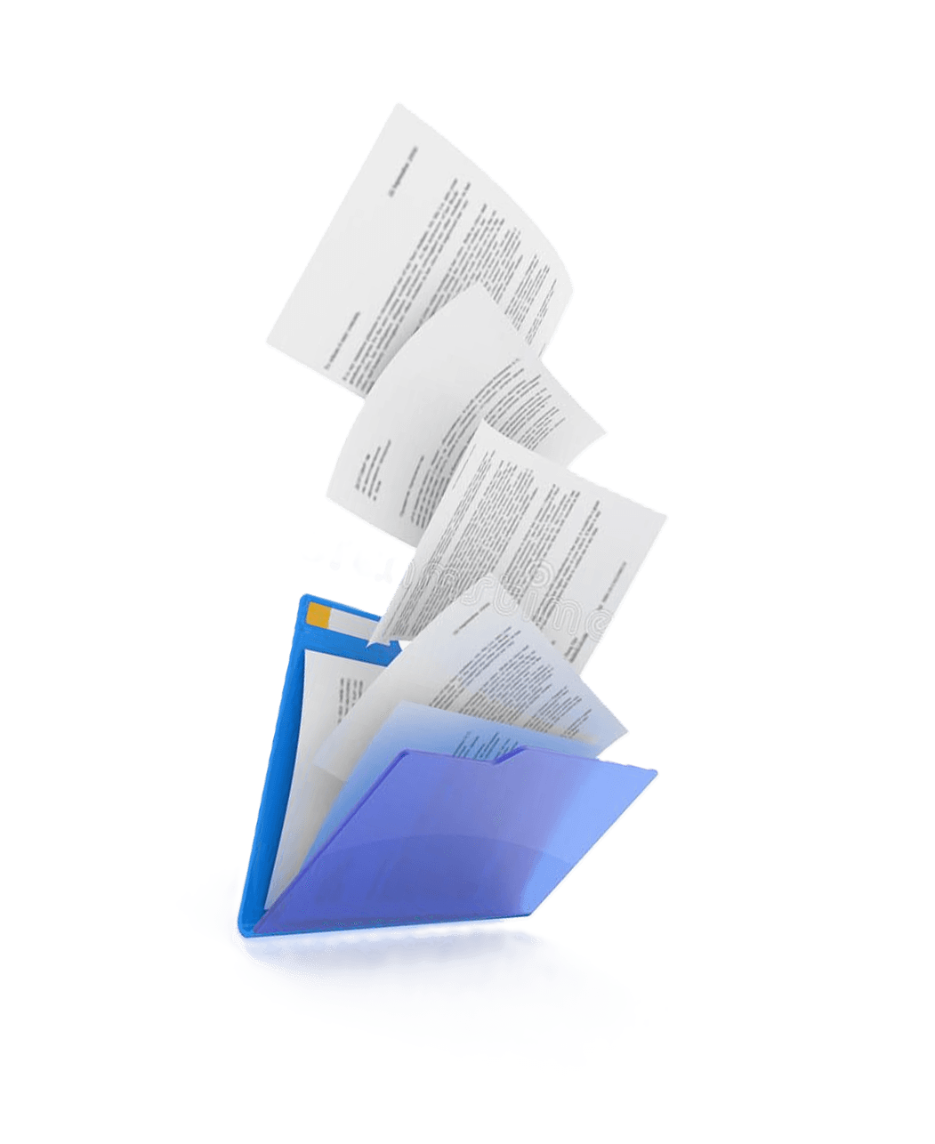Stack of paperwork flying out of a folder